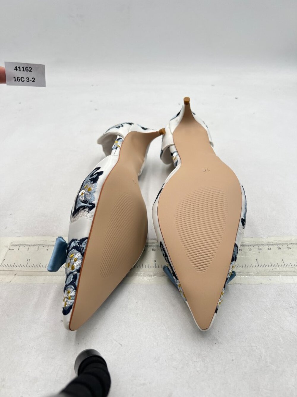XYD Blue Bloom Embroidery D'Orsay Kitten Heel Bridal Bowknot Pumps Prom Shoes - Picture 6 of 7